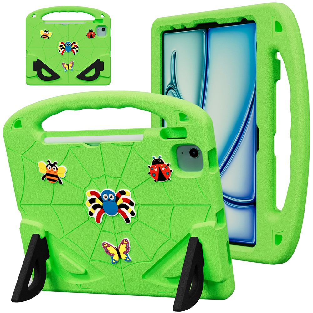 EVA Case For iPad Air 11 (2026) / (2025) / (2024) / Air (2022) / (2020) / Pro 11 (2025) / (2024) / (2022) / (2021) / (2020) / (2018) Cartoon Insect Shockproof Tablet Cover with Handle and Kickstand - Green Black