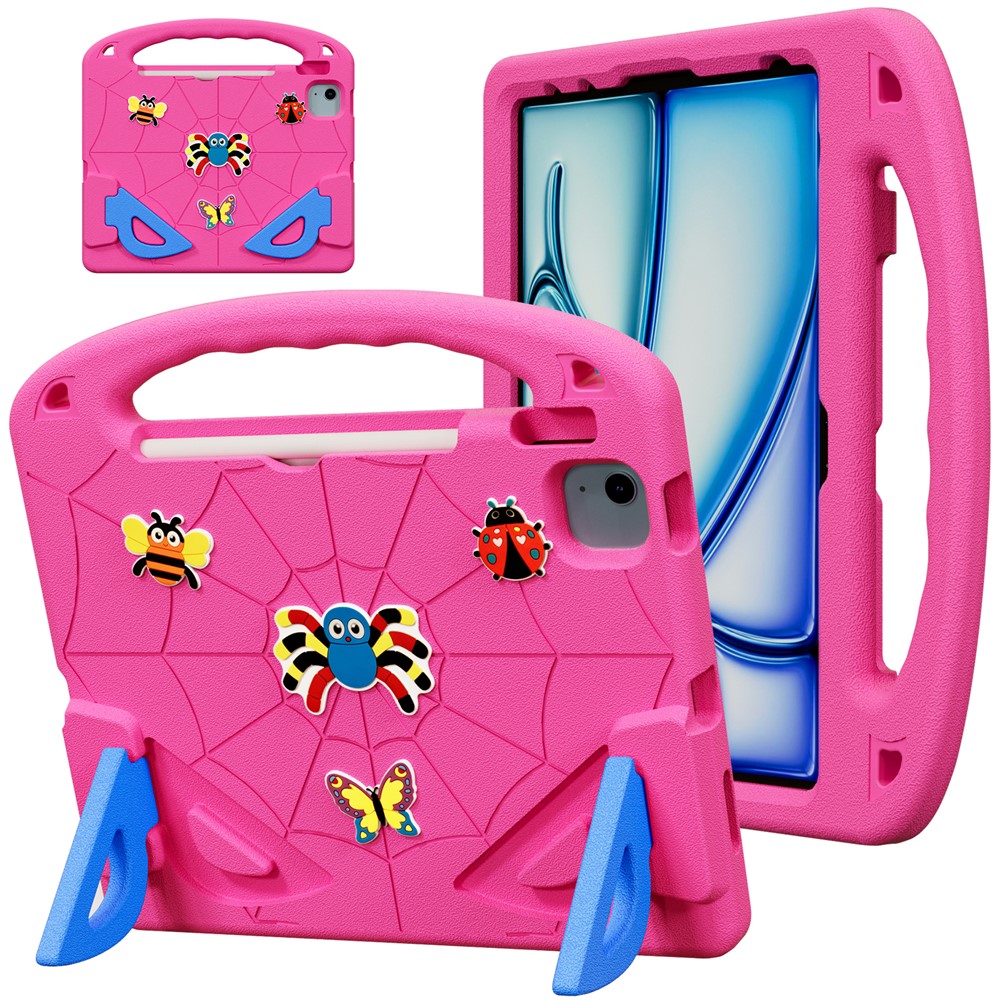 EVA Case For iPad Air 11 (2026) / (2025) / (2024) / Air (2022) / (2020) / Pro 11 (2025) / (2024) / (2022) / (2021) / (2020) / (2018) Cartoon Insect Shockproof Tablet Cover with Handle and Kickstand - Rose Blue