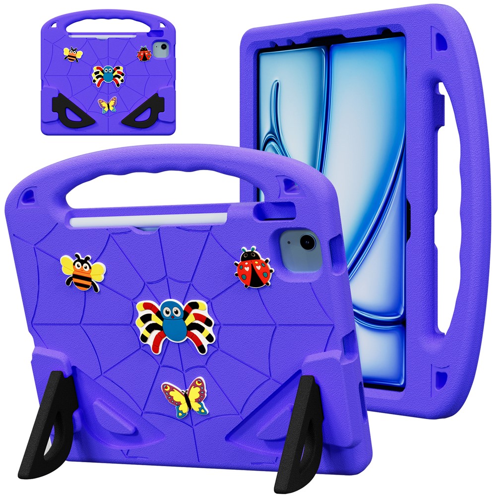 EVA Case For iPad Air 11 (2026) / (2025) / (2024) / Air (2022) / (2020) / Pro 11 (2025) / (2024) / (2022) / (2021) / (2020) / (2018) Cartoon Insect Shockproof Tablet Cover with Handle and Kickstand - Purple Black