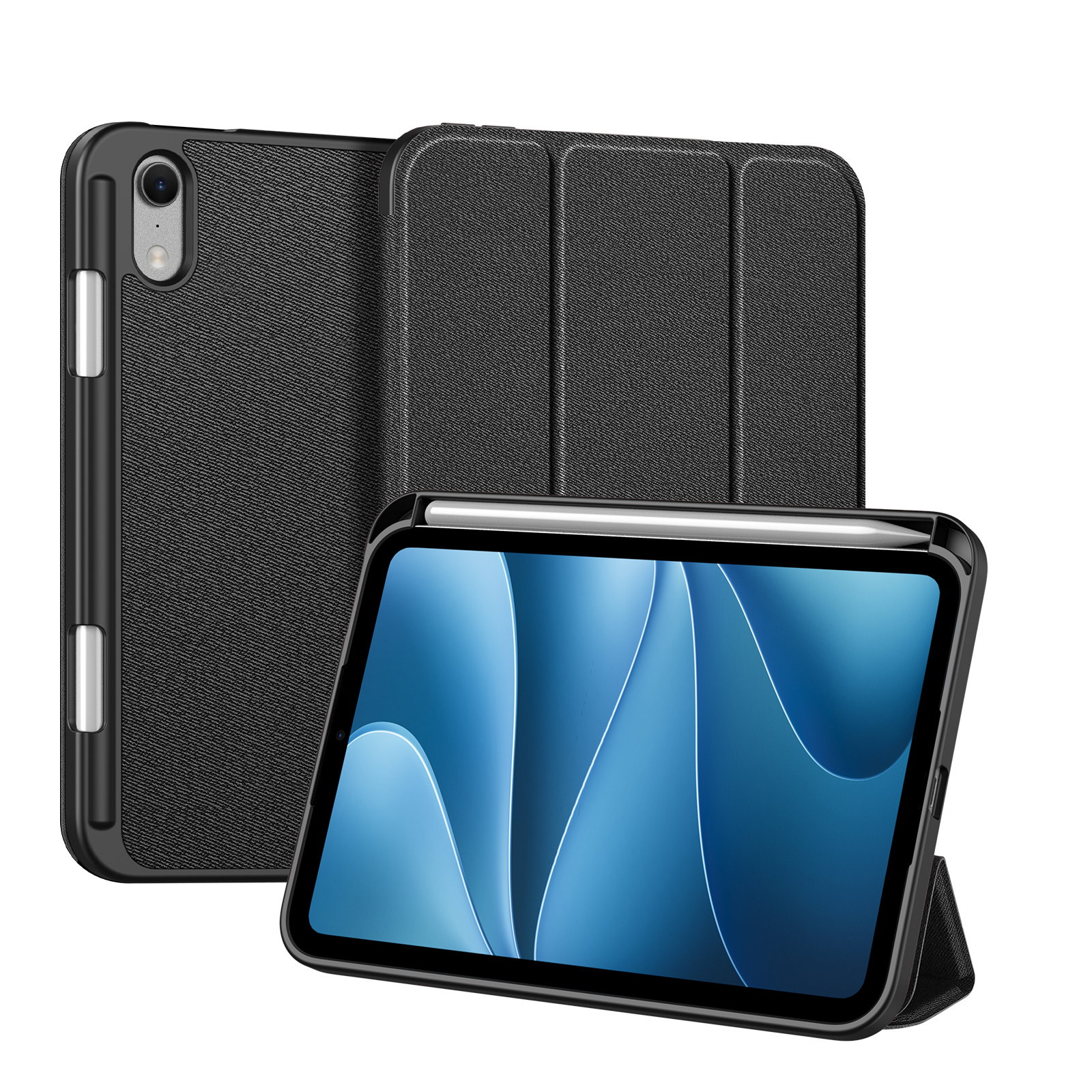 DUX DUCIS for iPad mini (2026) Case Domo Series Tri-fold Stand PU Leather Tablet Cover - Black