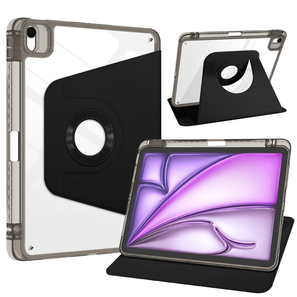 Tablet Case For iPad Air 11 (2026) / (2025) / (2024) / Pro 11 (2022) / (2021) / (2020) / (2018) Magnetic Detachable Rotating Stand TPU Acrylic PU Leather Cover - Black