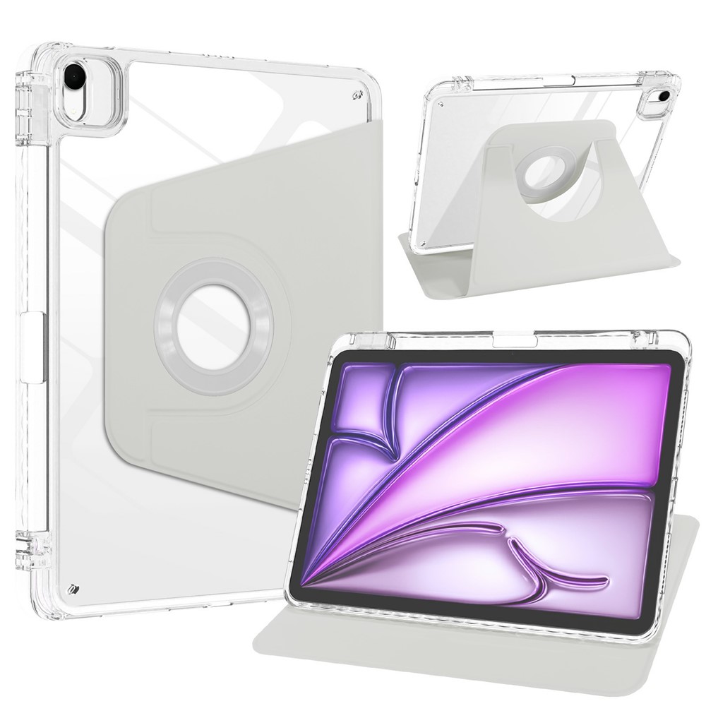 Tablet Case For iPad Air 11 (2026)  /  (2025)  /  (2024)  /  Pro 11 (2022)  /  (2021)  /  (2020)  /  (2018) Magnetic Detachable Rotating Stand TPU Acrylic PU Leather Cover - Light Grey
