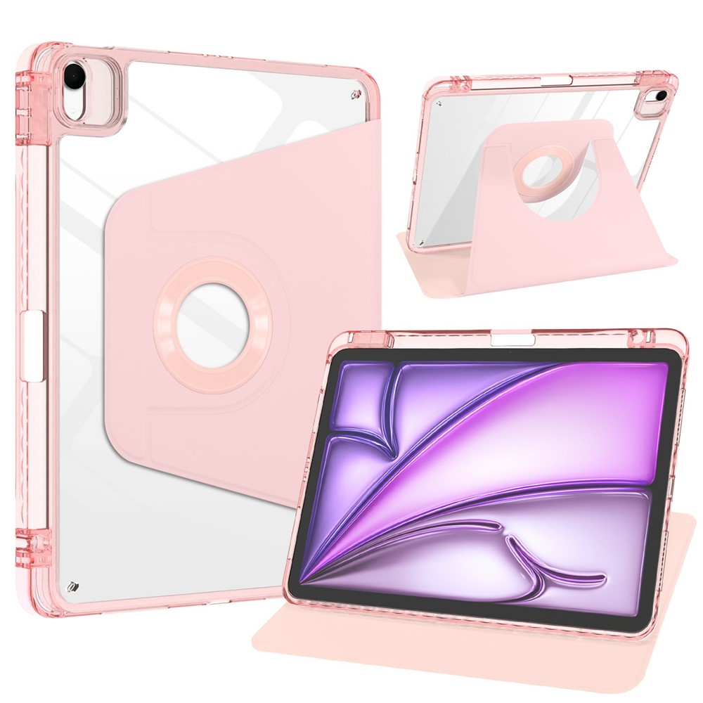 Tablet Case For iPad Air 13 (2026)  /  (2025)  /  (2024)  /  Pro 12.9 (2022)  /  (2021)  /  (2020)  /  (2018) Magnetic Detachable Rotating Stand TPU Acrylic PU Leather Cover - Pink