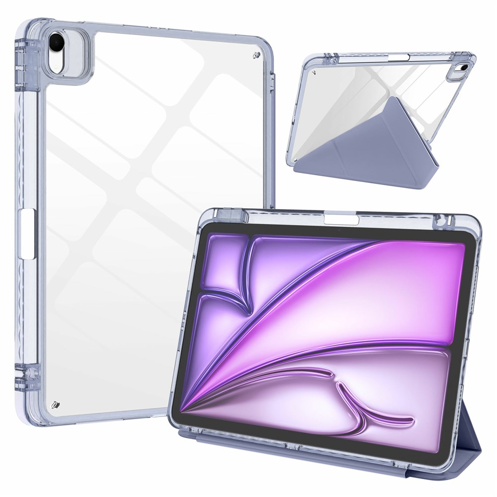 Tablet Case For iPad Air 11 (2026) / (2025) / (2024) / Pro 11 (2022) / (2021) / (2020) / (2018) Magnetic Closure Origami Stand Leather + TPU + Clear Acrylic Detachable Cover - Lavender Purple