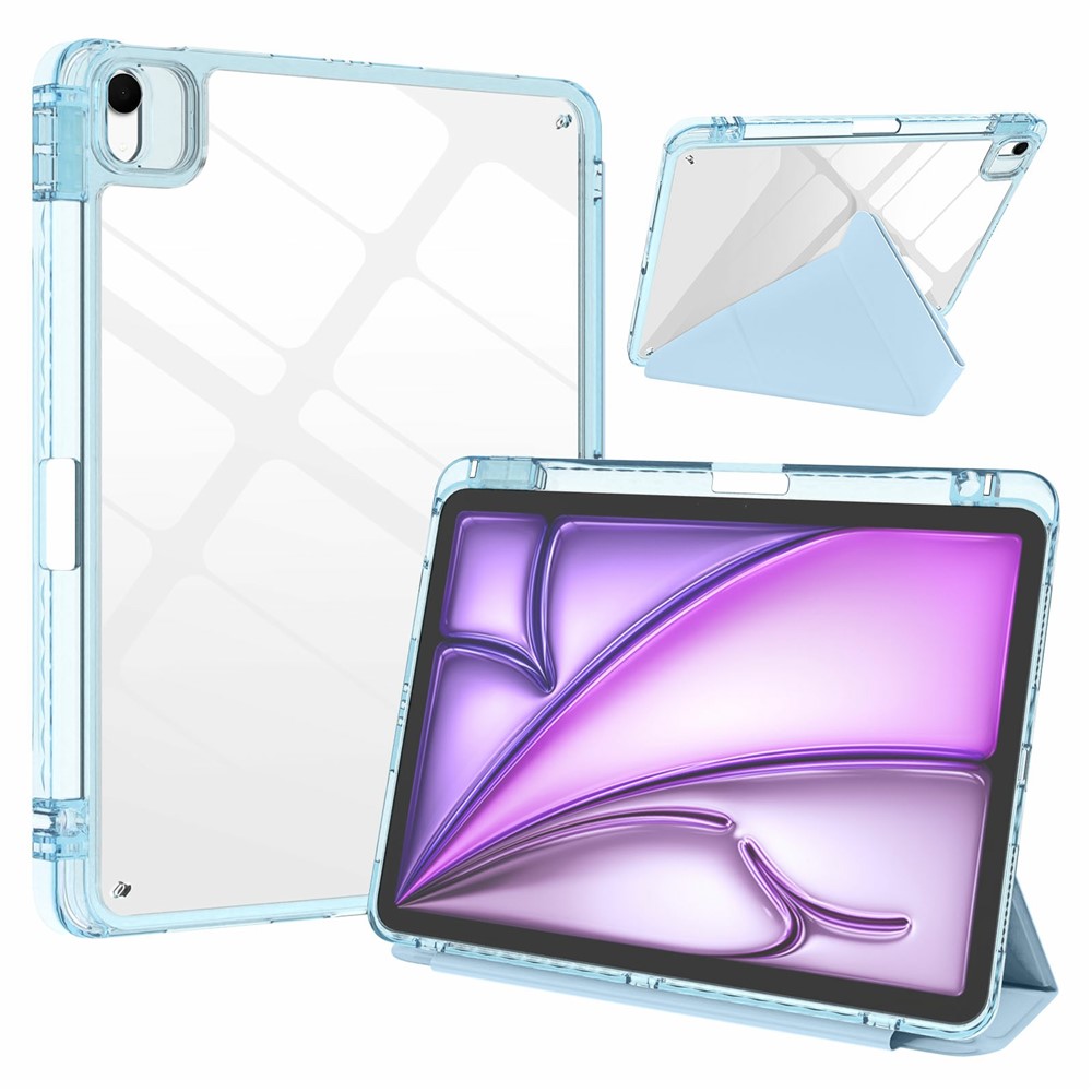 Tablet Case For iPad Air 11 (2026)  /  (2025)  /  (2024)  /  Pro 11 (2022)  /  (2021)  /  (2020)  /  (2018) Magnetic Closure Origami Stand Leather + TPU + Clear Acrylic Detachable Cover - Baby Blue