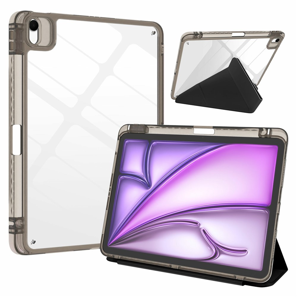 Tablet Case For iPad Air 11 (2026)  /  (2025)  /  (2024)  /  Pro 11 (2022)  /  (2021)  /  (2020)  /  (2018) Magnetic Closure Origami Stand Leather + TPU + Clear Acrylic Detachable Cover - Black