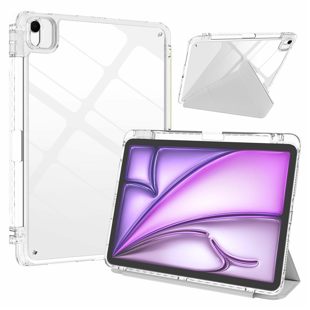 Tablet Case For iPad Air 11 (2026) / (2025) / (2024) / Pro 11 (2022) / (2021) / (2020) / (2018) Magnetic Closure Origami Stand Leather + TPU + Clear Acrylic Detachable Cover - Light Grey