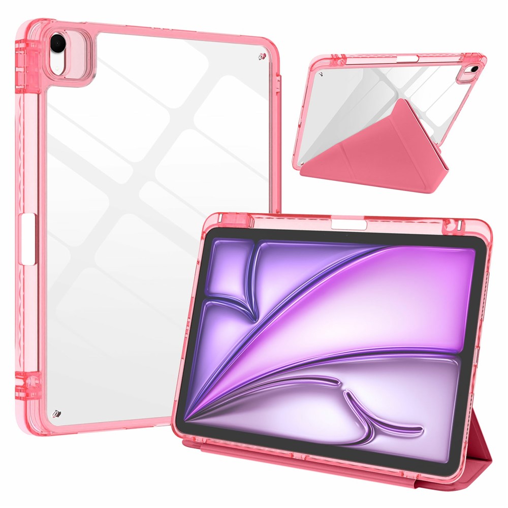 Tablet Case For iPad Air 13 (2026)  /  (2025)  /  (2024)  /  Pro 12.9 (2022)  /  (2021)  /  (2020)  /  (2018) Magnetic Closure Origami Stand Leather + TPU + Clear Acrylic Detachable Cover - Rose