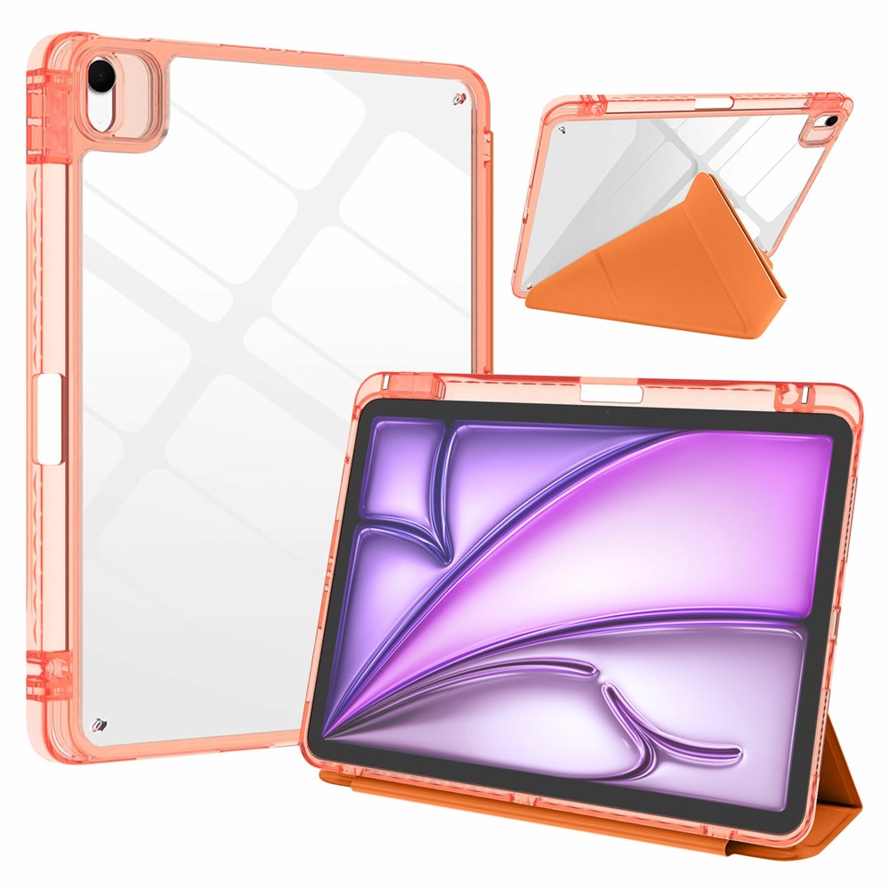 Tablet Case For iPad Air 13 (2026) / (2025) / (2024) / Pro 12.9 (2022) / (2021) / (2020) / (2018) Magnetic Closure Origami Stand Leather + TPU + Clear Acrylic Detachable Cover - Orange