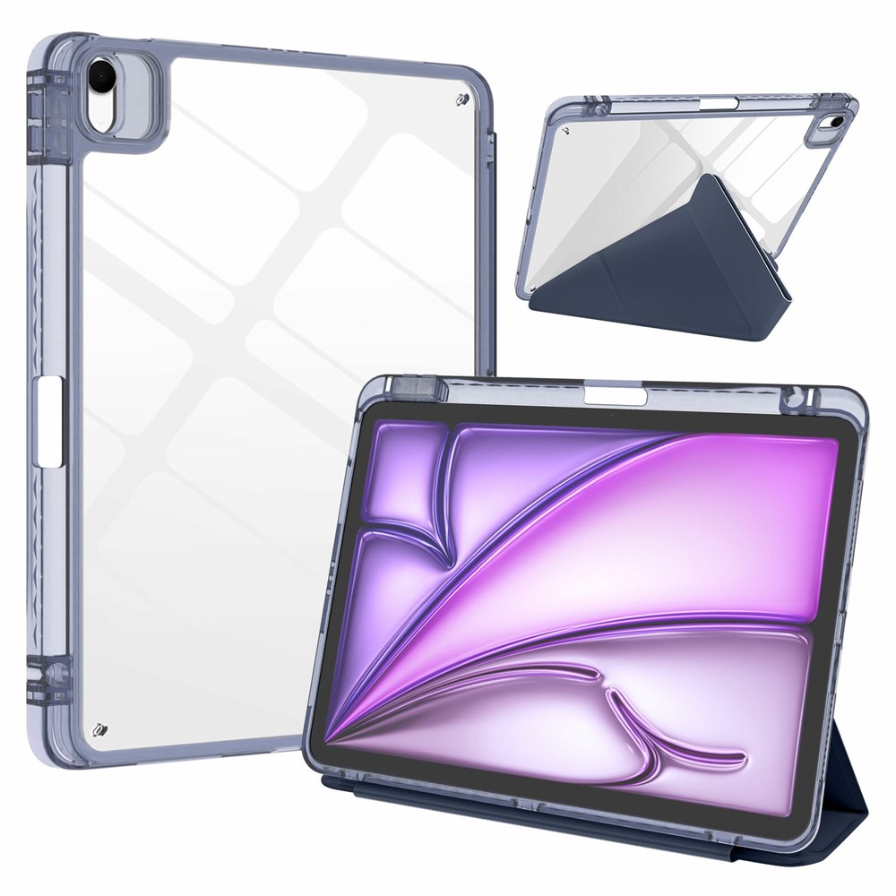 Tablet Case For iPad Air 13 (2026) / (2025) / (2024) / Pro 12.9 (2022) / (2021) / (2020) / (2018) Magnetic Closure Origami Stand Leather + TPU + Clear Acrylic Detachable Cover - Dark Blue
