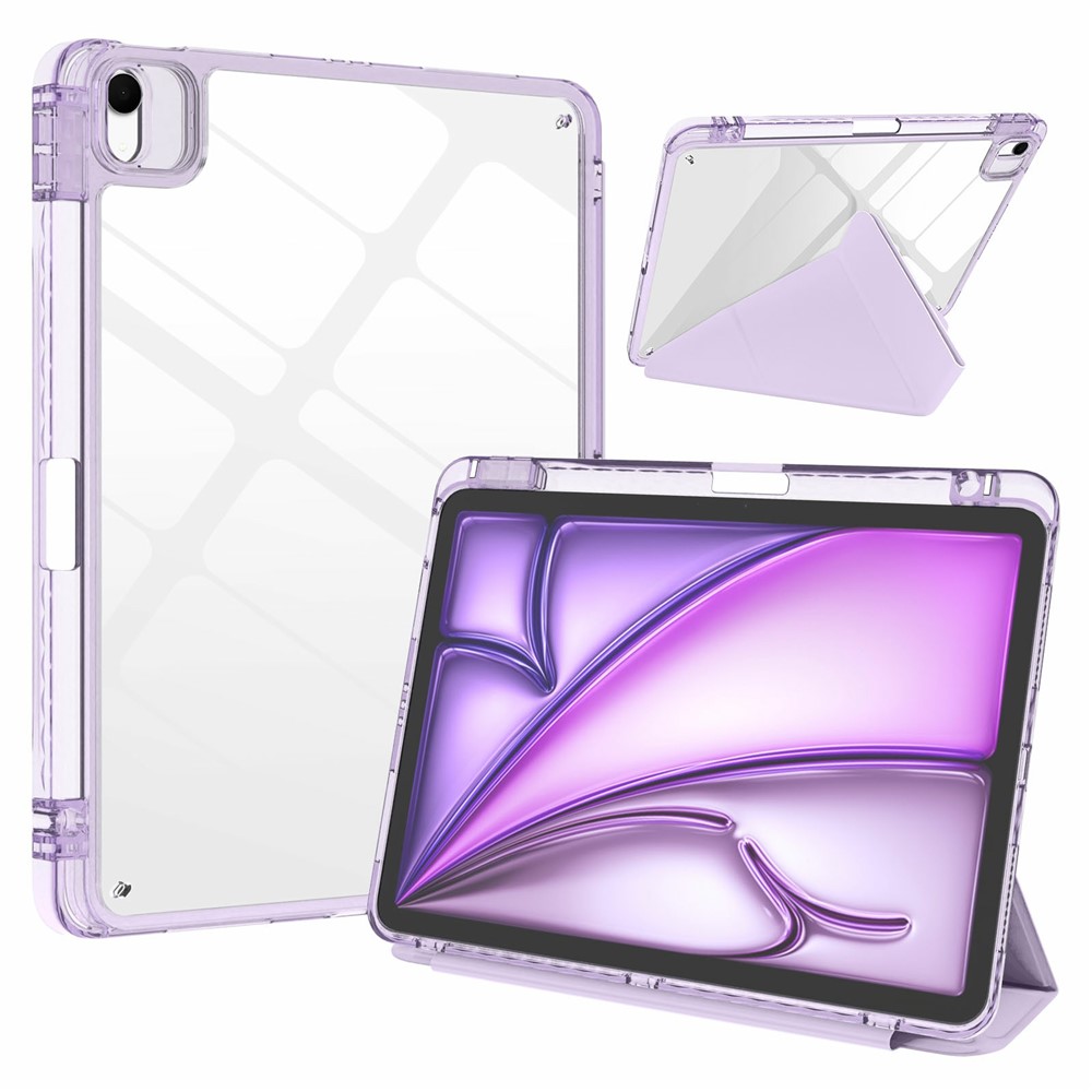 Tablet Case For iPad Air 13 (2026)  /  (2025)  /  (2024)  /  Pro 12.9 (2022)  /  (2021)  /  (2020)  /  (2018) Magnetic Closure Origami Stand Leather + TPU + Clear Acrylic Detachable Cover - Light Purple