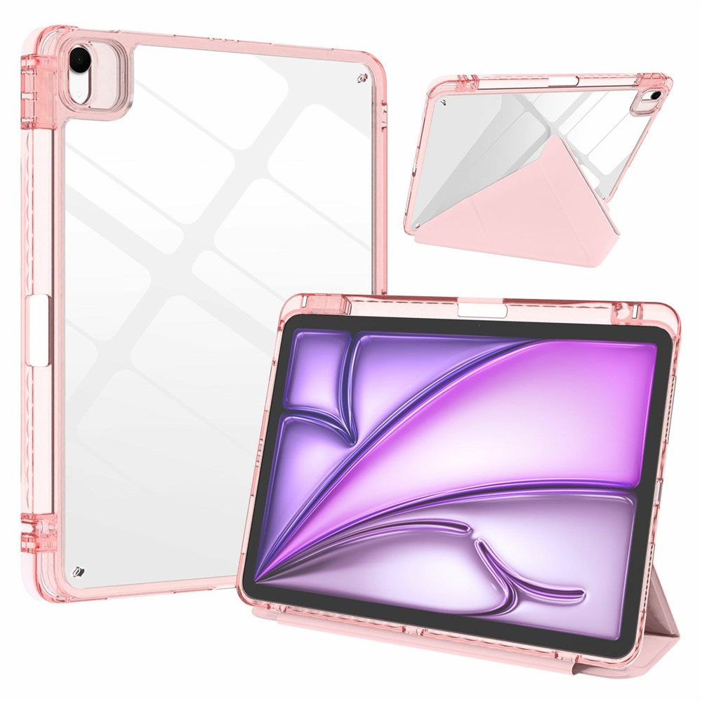 Tablet Case For iPad Air 13 (2026) / (2025) / (2024) / Pro 12.9 (2022) / (2021) / (2020) / (2018) Magnetic Closure Origami Stand Leather + TPU + Clear Acrylic Detachable Cover - Light Pink
