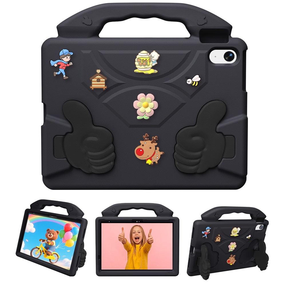 EVA Case for iPad Air 11 (2026) / (2025) / (2024) / iPad (2025) / iPad 10.9 (2022) Cartoon Thumb Kickstand Shockproof Tablet Cover - Black