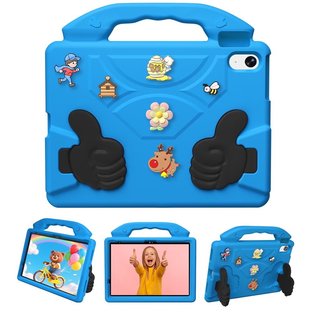 EVA Case for iPad Air 11 (2026) / (2025) / (2024) / iPad (2025) / iPad 10.9 (2022) Cartoon Thumb Kickstand Shockproof Tablet Cover - Blue