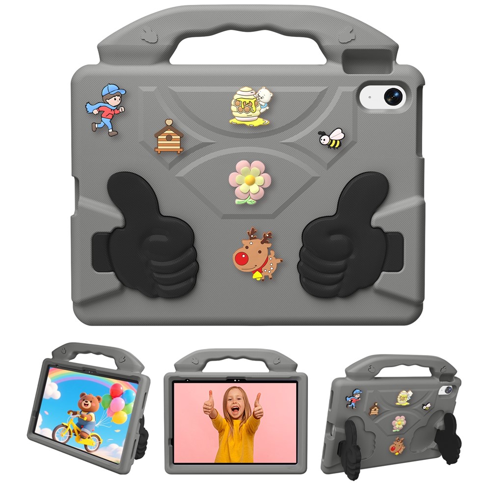 EVA Case for iPad Air 11 (2026) / (2025) / (2024) / iPad (2025) / iPad 10.9 (2022) Cartoon Thumb Kickstand Shockproof Tablet Cover - Grey