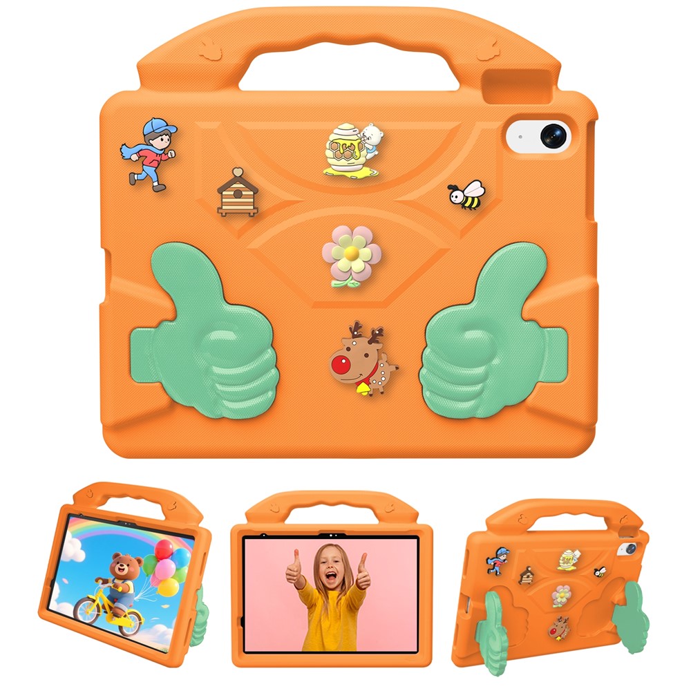 EVA Case for iPad Air 11 (2026) / (2025) / (2024) / iPad (2025) / iPad 10.9 (2022) Cartoon Thumb Kickstand Shockproof Tablet Cover - Orange