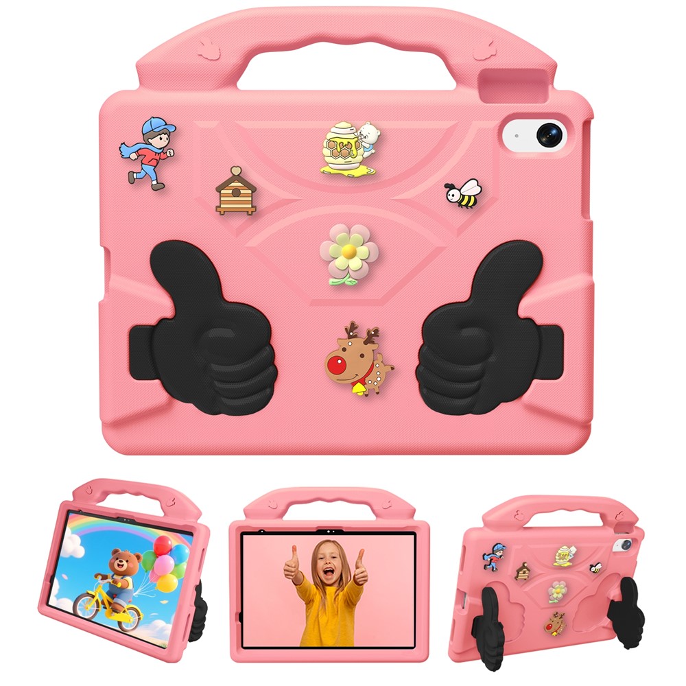 EVA Case for iPad Air 11 (2026)  /  (2025)  /  (2024)  /  iPad (2025)  /  iPad 10.9 (2022) Cartoon Thumb Kickstand Shockproof Tablet Cover - Pink