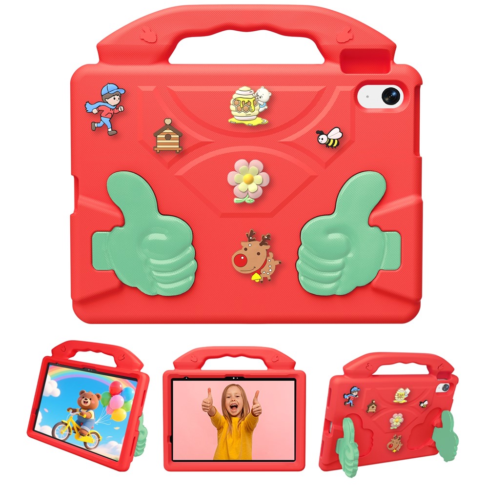 EVA Case for iPad Air 11 (2026)  /  (2025)  /  (2024)  /  iPad (2025)  /  iPad 10.9 (2022) Cartoon Thumb Kickstand Shockproof Tablet Cover - Red