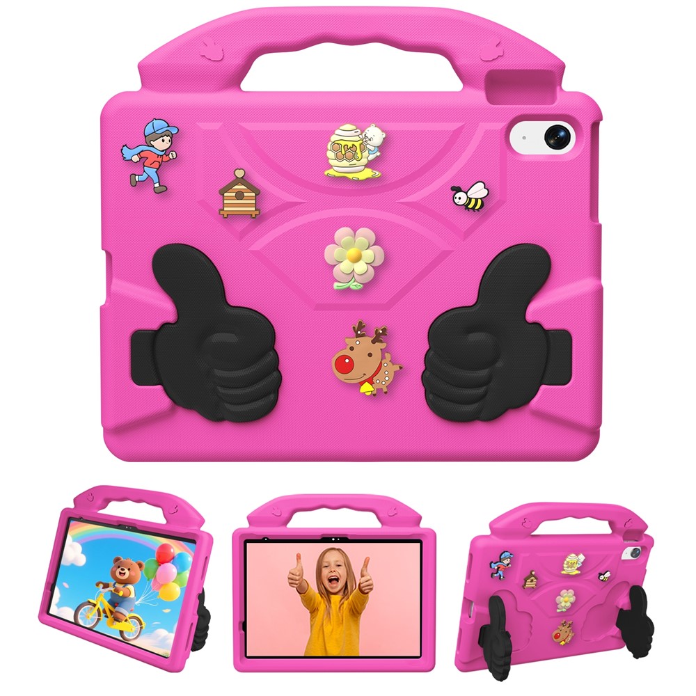 EVA Case for iPad Air 11 (2026) / (2025) / (2024) / iPad (2025) / iPad 10.9 (2022) Cartoon Thumb Kickstand Shockproof Tablet Cover - Rose
