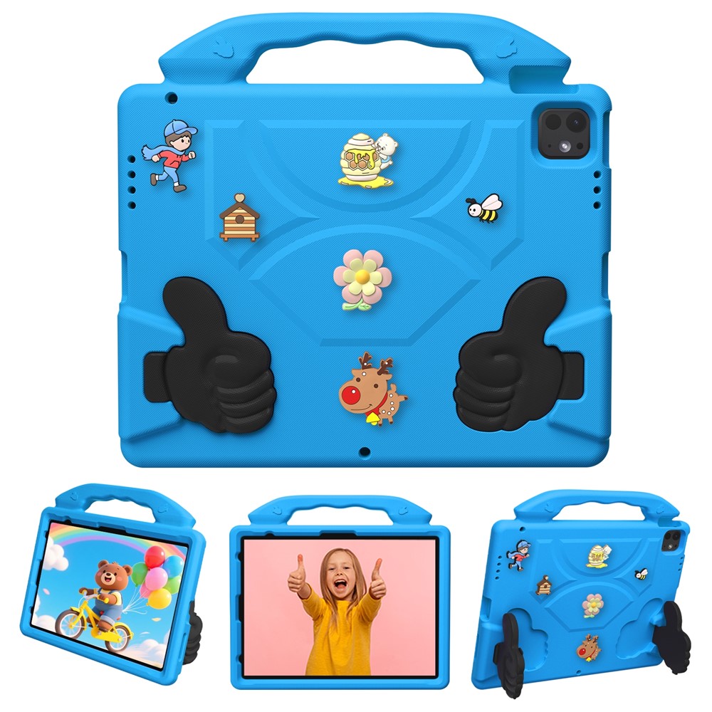 EVA Case for iPad Air 13 (2026) / (2025) / (2024) / iPad Pro 13 (2025) / (2024) / iPad Pro 12.9 (2022) / (2021) / (2020) / (2018) Cartoon Thumb Kickstand Shockproof Tablet Cover - Blue