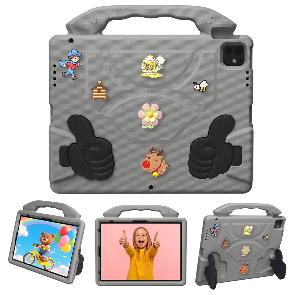 EVA Case for iPad Air 13 (2026) / (2025) / (2024) / iPad Pro 13 (2025) / (2024) / iPad Pro 12.9 (2022) / (2021) / (2020) / (2018) Cartoon Thumb Kickstand Shockproof Tablet Cover - Grey