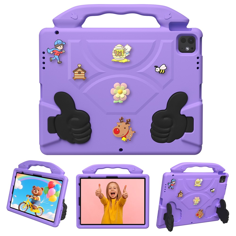 EVA Case for iPad Air 13 (2026) / (2025) / (2024) / iPad Pro 13 (2025) / (2024) / iPad Pro 12.9 (2022) / (2021) / (2020) / (2018) Cartoon Thumb Kickstand Shockproof Tablet Cover - Purple