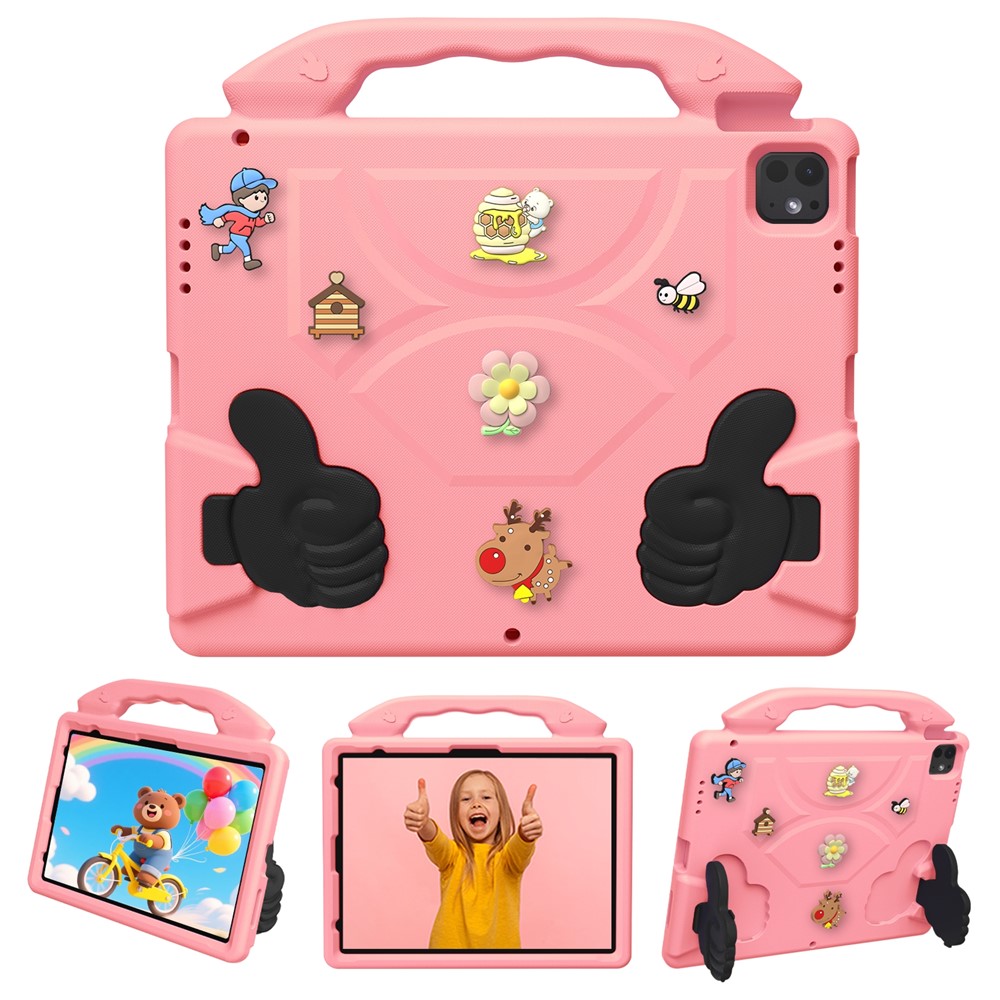 EVA Case for iPad Air 13 (2026) / (2025) / (2024) / iPad Pro 13 (2025) / (2024) / iPad Pro 12.9 (2022) / (2021) / (2020) / (2018) Cartoon Thumb Kickstand Shockproof Tablet Cover - Pink