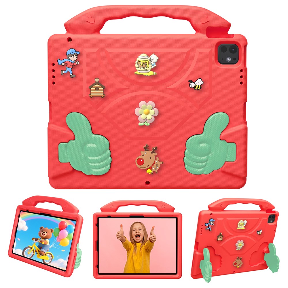EVA Case for iPad Air 13 (2026) / (2025) / (2024) / iPad Pro 13 (2025) / (2024) / iPad Pro 12.9 (2022) / (2021) / (2020) / (2018) Cartoon Thumb Kickstand Shockproof Tablet Cover - Red