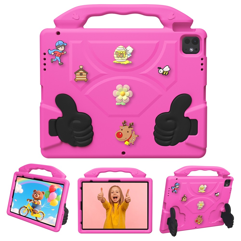 EVA Case for iPad Air 13 (2026) / (2025) / (2024) / iPad Pro 13 (2025) / (2024) / iPad Pro 12.9 (2022) / (2021) / (2020) / (2018) Cartoon Thumb Kickstand Shockproof Tablet Cover - Rose