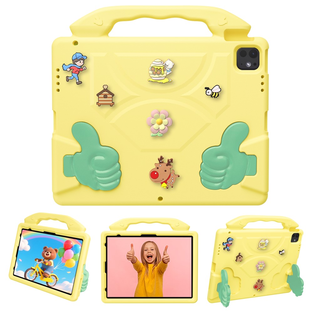 EVA Case for iPad Air 13 (2026) / (2025) / (2024) / iPad Pro 13 (2025) / (2024) / iPad Pro 12.9 (2022) / (2021) / (2020) / (2018) Cartoon Thumb Kickstand Shockproof Tablet Cover - Yellow