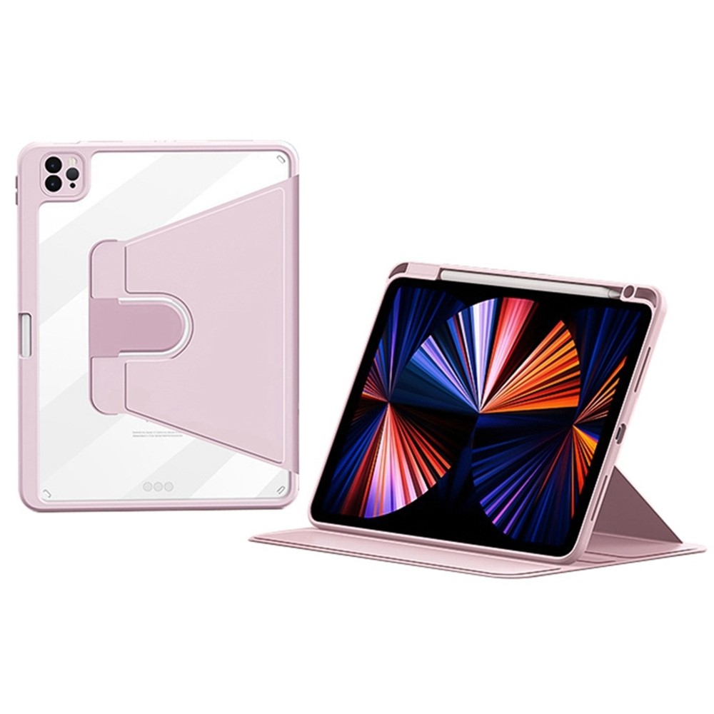 ZGA For iPad Pro 13 (2025) / (2024) Case Leather + PC + TPU Rotating Stand Tablet Cover Built-In Pen Slot - Light Pink