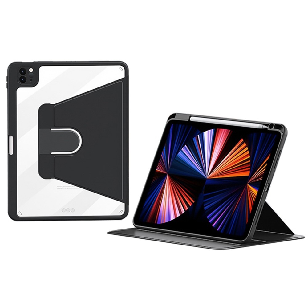 ZGA For iPad Pro 13 (2025) / (2024) Case Leather + PC + TPU Rotating Stand Tablet Cover Built-In Pen Slot - Black