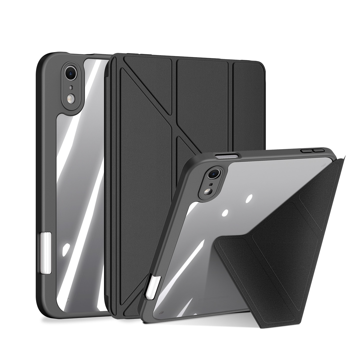 DUX DUCIS for iPad mini (2026) Case Magi Series Detachable Origami Stand Leather+PC+TPU Clear Back Cover - Black