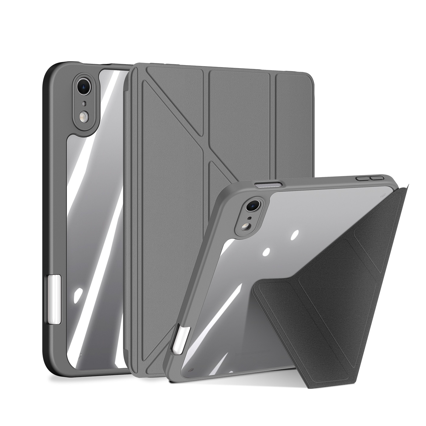 DUX DUCIS for iPad mini (2026) Case  Magi Series Detachable Origami Stand Leather+PC+TPU Clear Back Cover - Grey