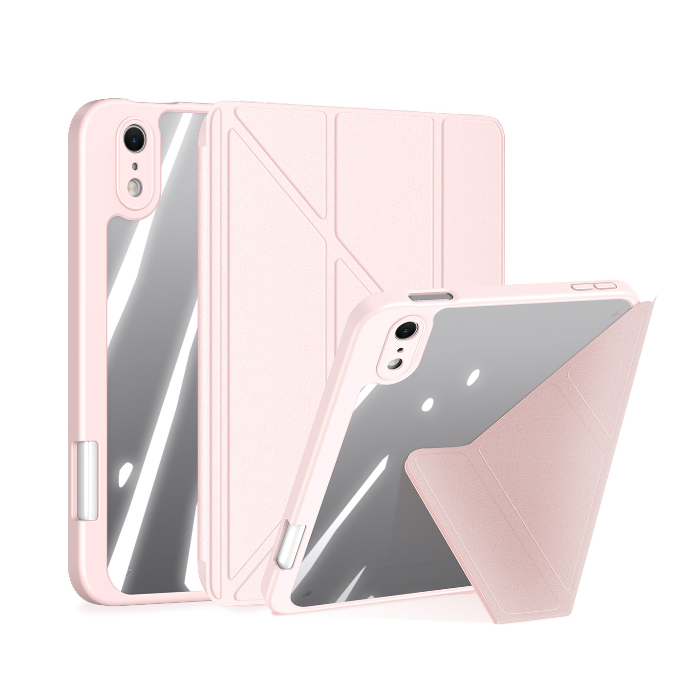 DUX DUCIS for iPad mini (2026) Case Magi Series Detachable Origami Stand Leather+PC+TPU Clear Back Cover - Pink