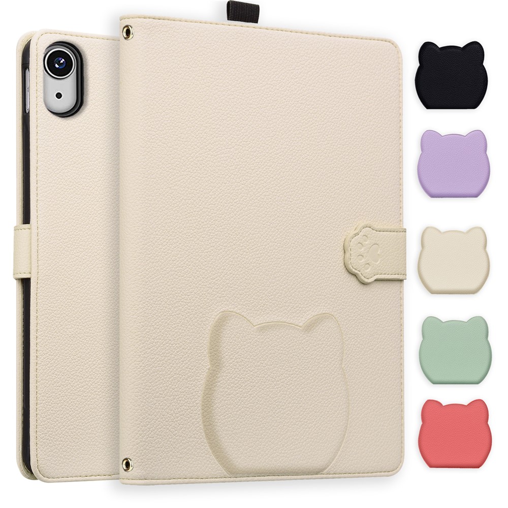 For iPad mini (2026) Wallet Case Leather Stand Table Cover with Stylus Holder, 3D Effect Cat Pattern - Apricot