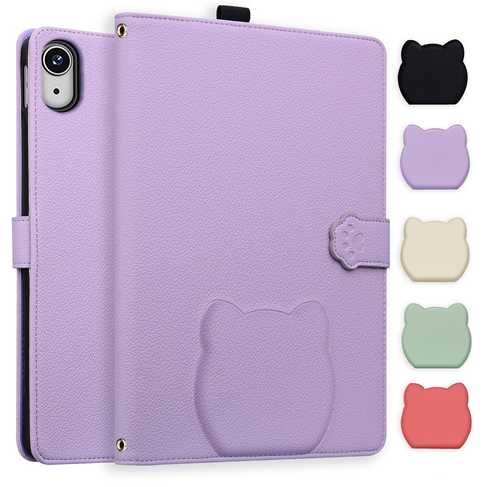 For iPad mini (2026) Wallet Case Leather Stand Table Cover with Stylus Holder, 3D Effect Cat Pattern - Purple
