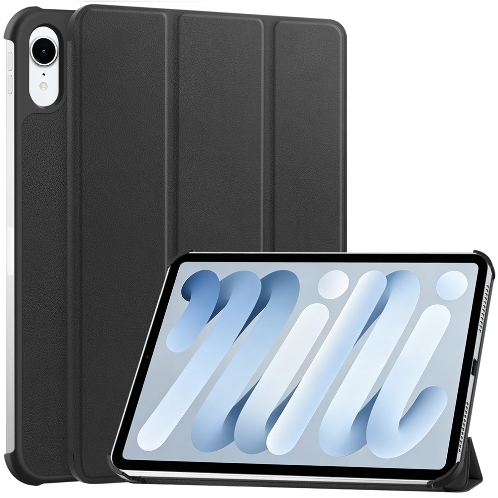 For iPad mini (2026) PU Leather Tablet Case Anti-drop Tri-Fold Stand Slim Protective Cover - Black