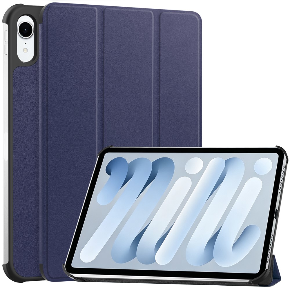 For iPad mini (2026) PU Leather Tablet Case Anti-drop Tri-Fold Stand Slim Protective Cover - Blue