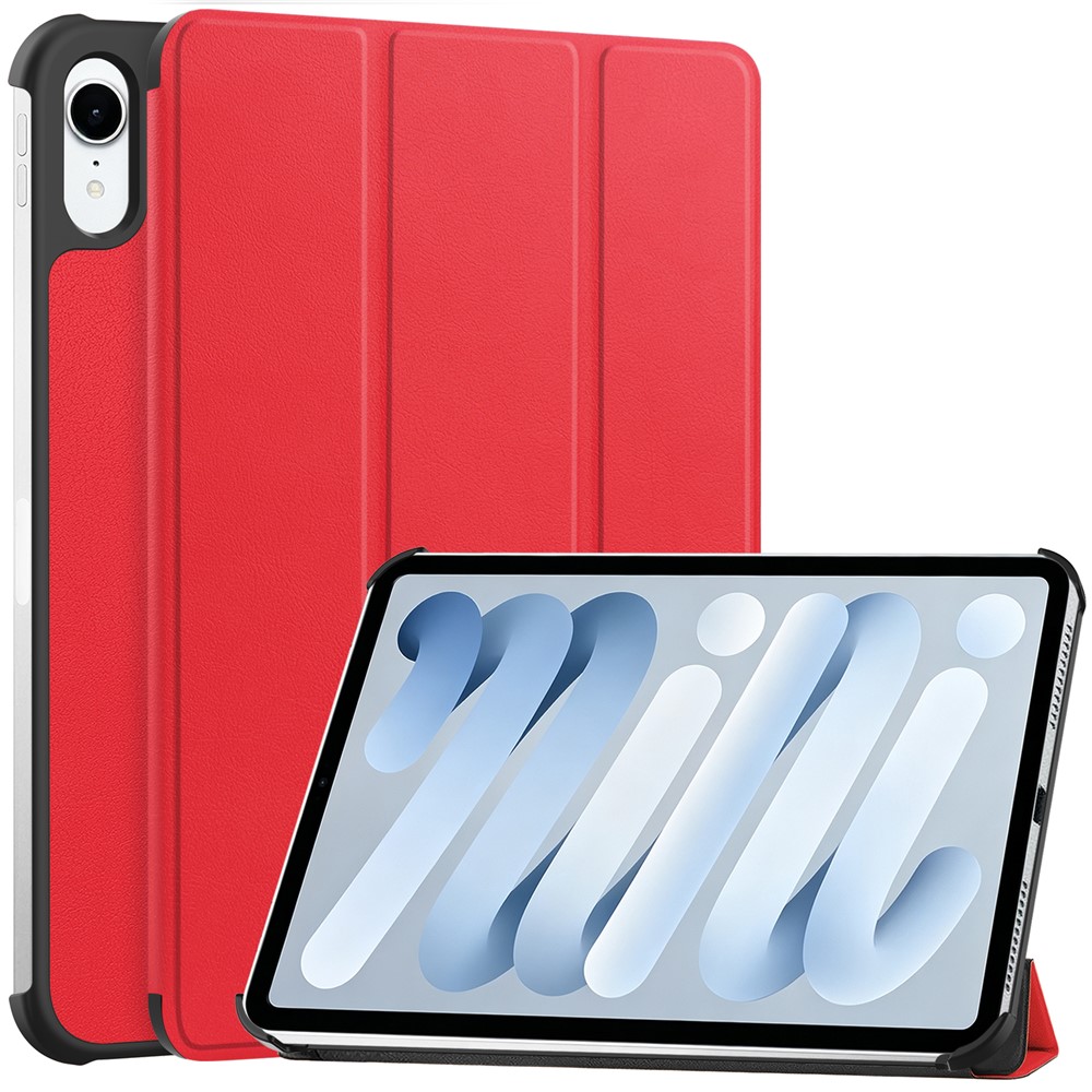 For iPad mini (2026) PU Leather Tablet Case Anti-drop Tri-Fold Stand Slim Protective Cover - Red