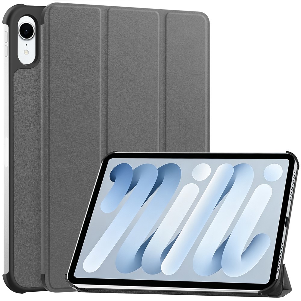 For iPad mini (2026) PU Leather Tablet Case Anti-drop Tri-Fold Stand Slim Protective Cover - Grey