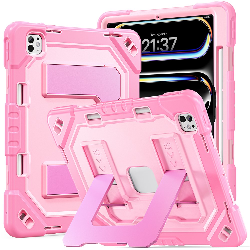 For iPad Pro 13 (2025) / (2024) Case Kickstand PC + TPU + Silicone Tablet Cover with Pen Holder - Rose Gold