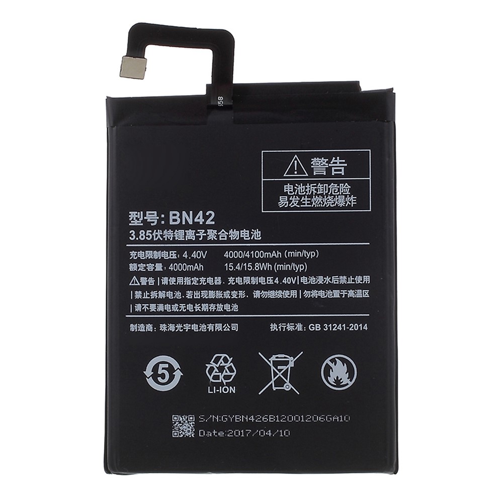 For Xiaomi Redmi 4 3.85V 4000mAh Li-ion Polymer Battery Replacement Part (Encode: BN42) (without Logo)-1