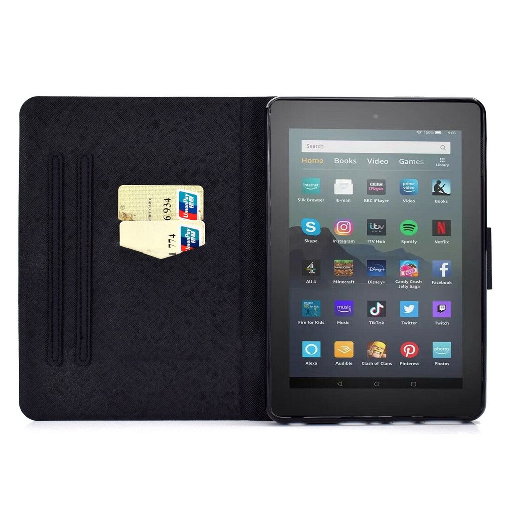 For Amazon Fire 7 (2022) Pattern Printing PU Leather Stand Folio Case Card Slots Magnetic Protective Shell - Three Giraffes-2