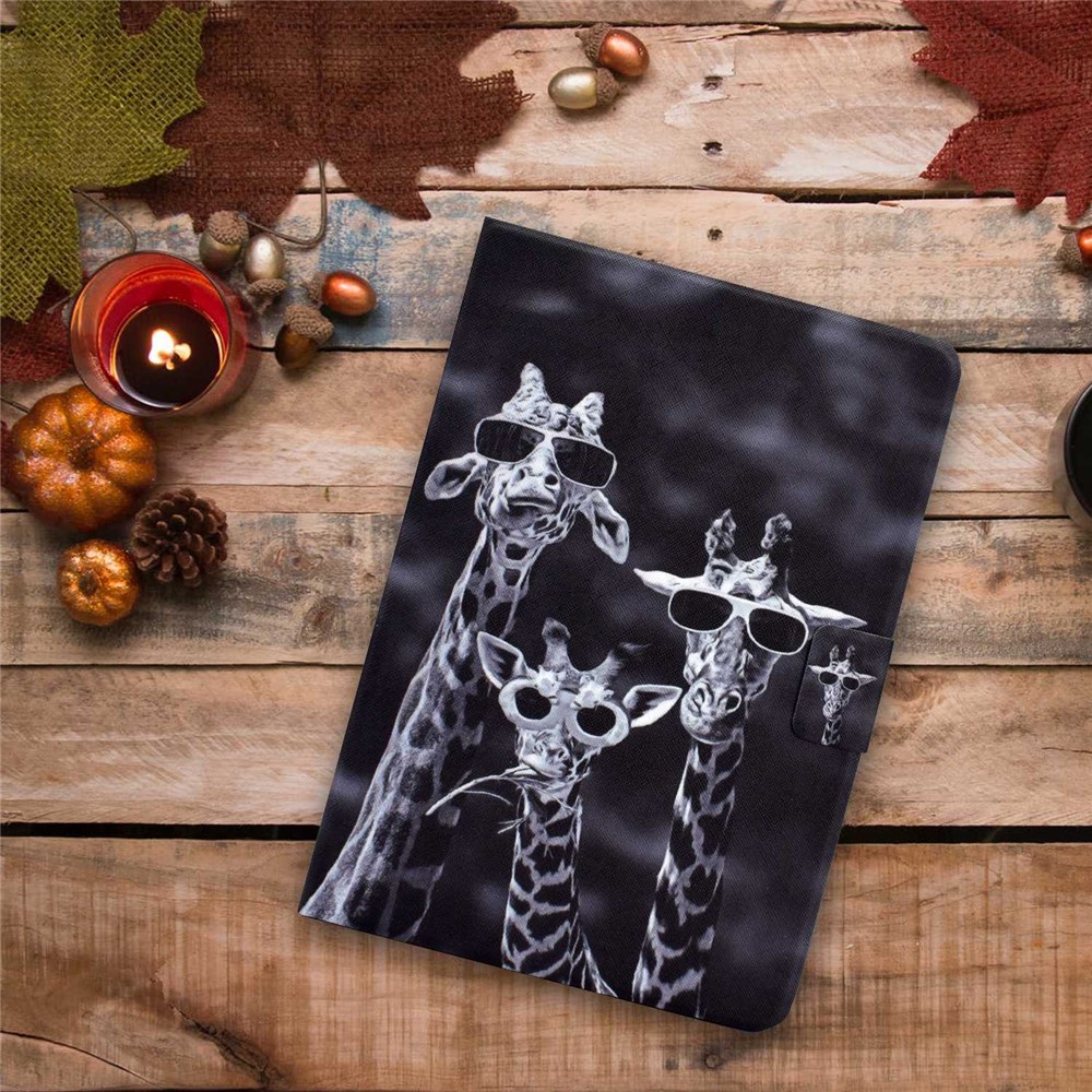 For Amazon Fire 7 (2022) Pattern Printing PU Leather Stand Folio Case Card Slots Magnetic Protective Shell - Three Giraffes-8