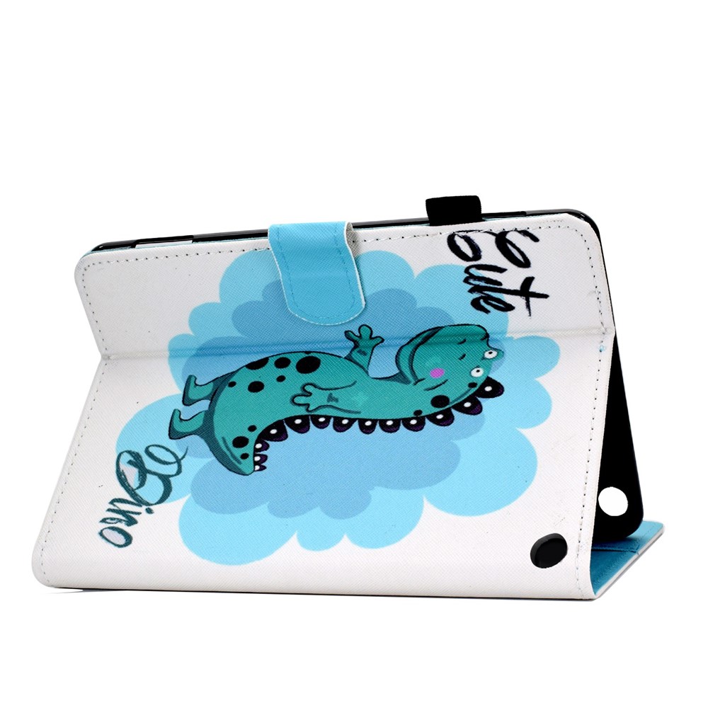 For Amazon Fire 7 (2022) Card Holder PU Leather Tablet Case Stitching Pattern Printing Magnetic Clasp Stand Cover - Dinosaur-4