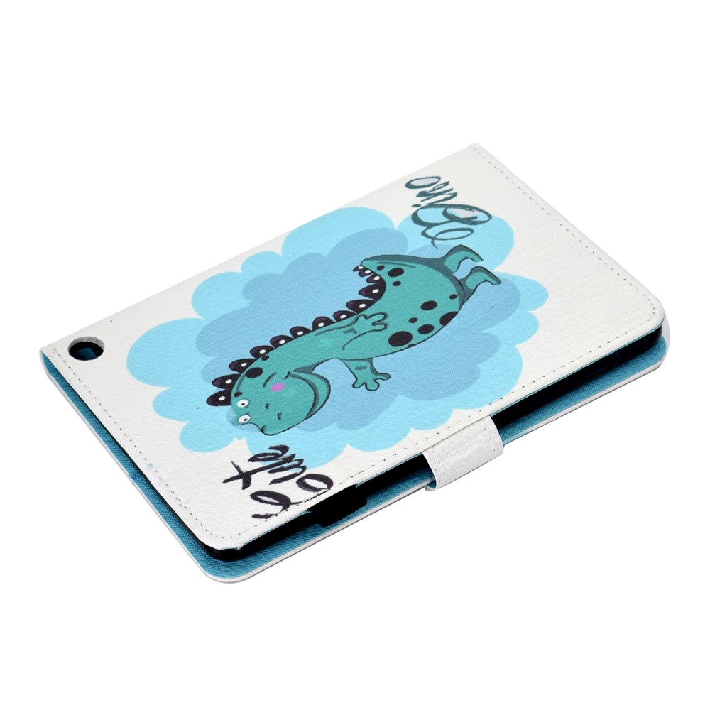 For Amazon Fire 7 (2022) Card Holder PU Leather Tablet Case Stitching Pattern Printing Magnetic Clasp Stand Cover - Dinosaur-6