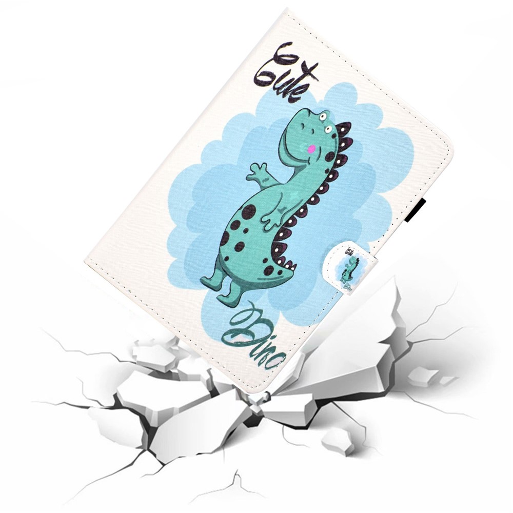 For Amazon Fire 7 (2022) Card Holder PU Leather Tablet Case Stitching Pattern Printing Magnetic Clasp Stand Cover - Dinosaur-8