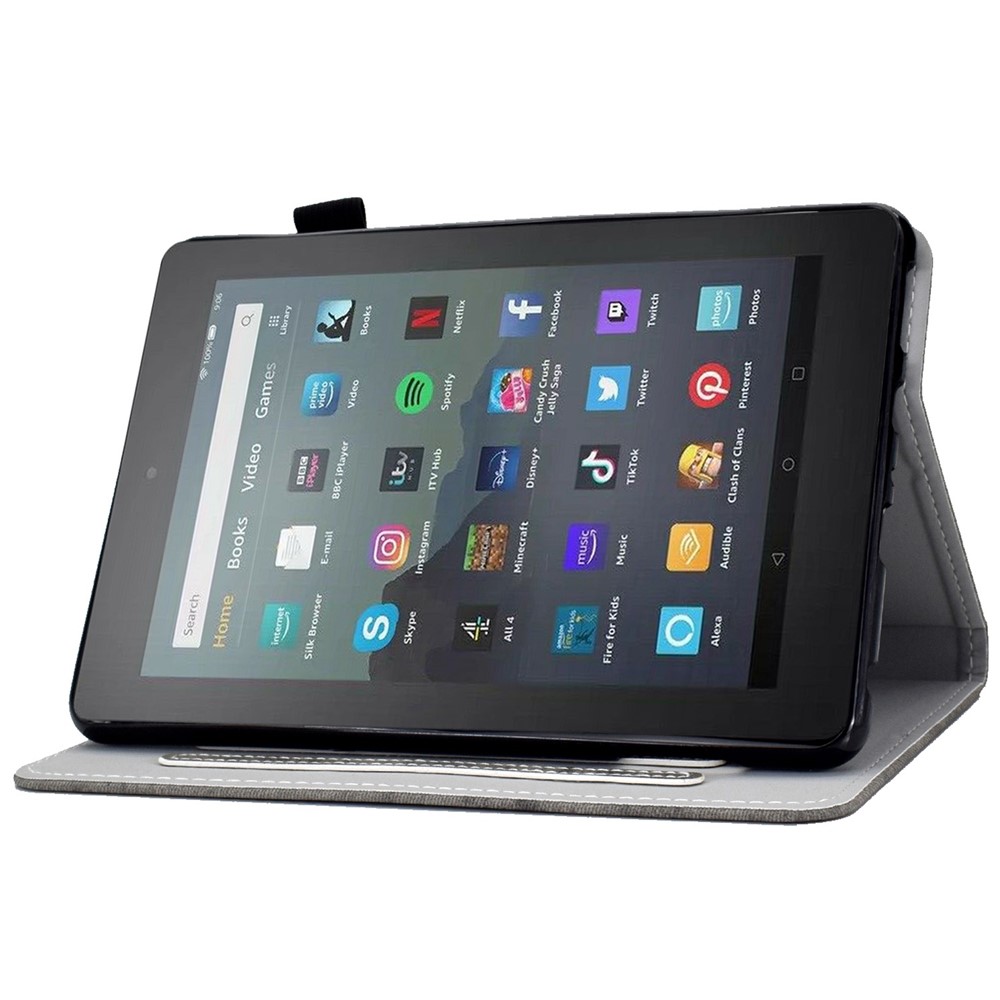 For Amazon Kindle Fire 7 (2022) Cloth Texture Tablet Case Solid Color PU Leather Foldable Stand Card Holder Protective Cover - Grey-3