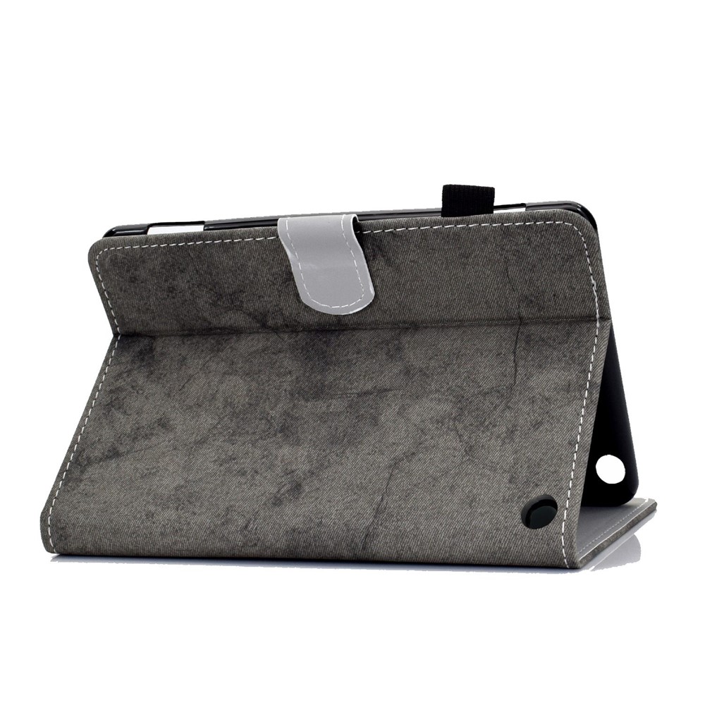 For Amazon Kindle Fire 7 (2022) Cloth Texture Tablet Case Solid Color PU Leather Foldable Stand Card Holder Protective Cover - Grey-4